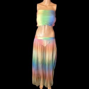 Rainbow Ombre Strapless Swim Cover-Up Set NWT